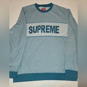 SUPREME Tonal Stripe Logo Crewneck Sweater Teal